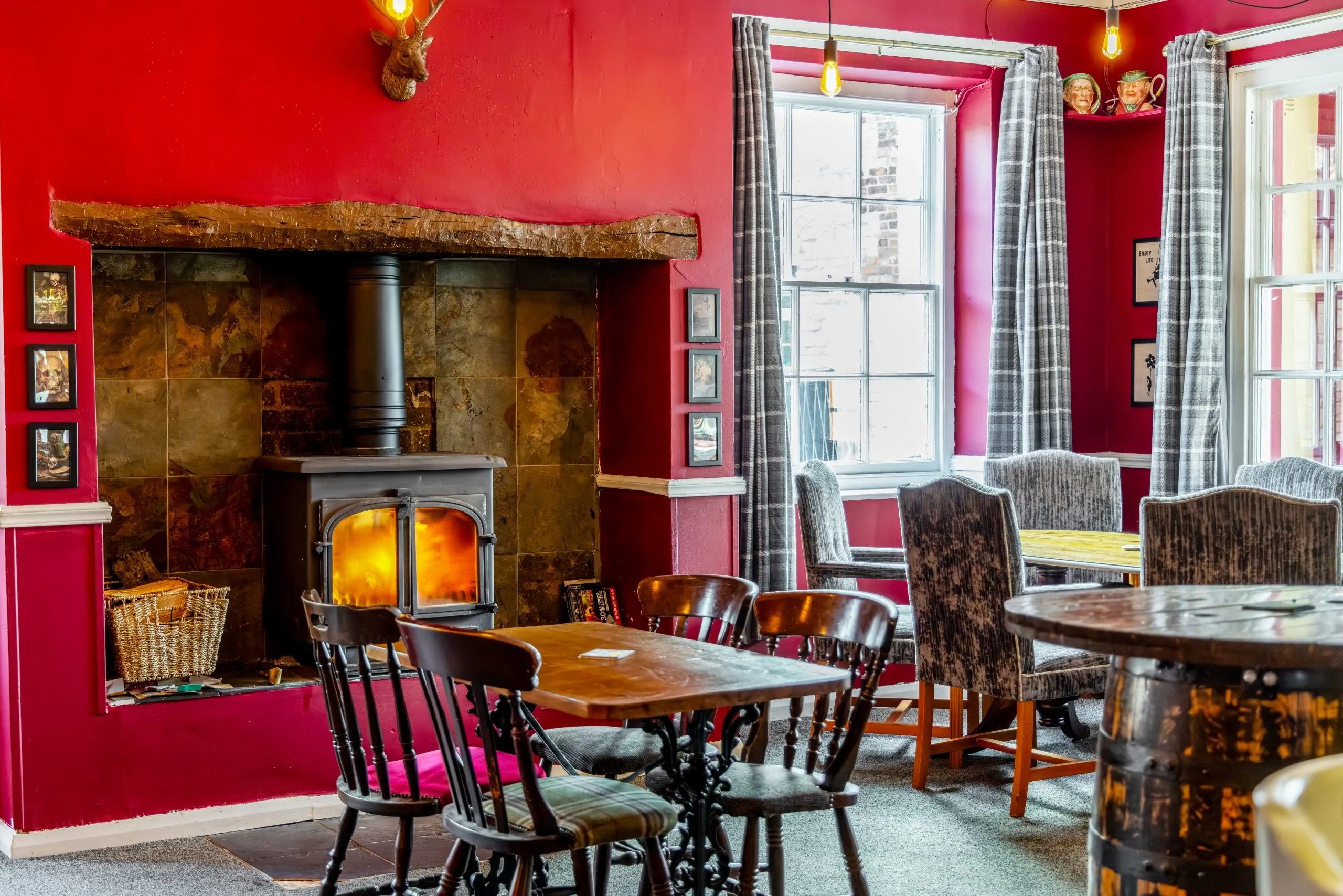 Fireplace seating area at The White Hart